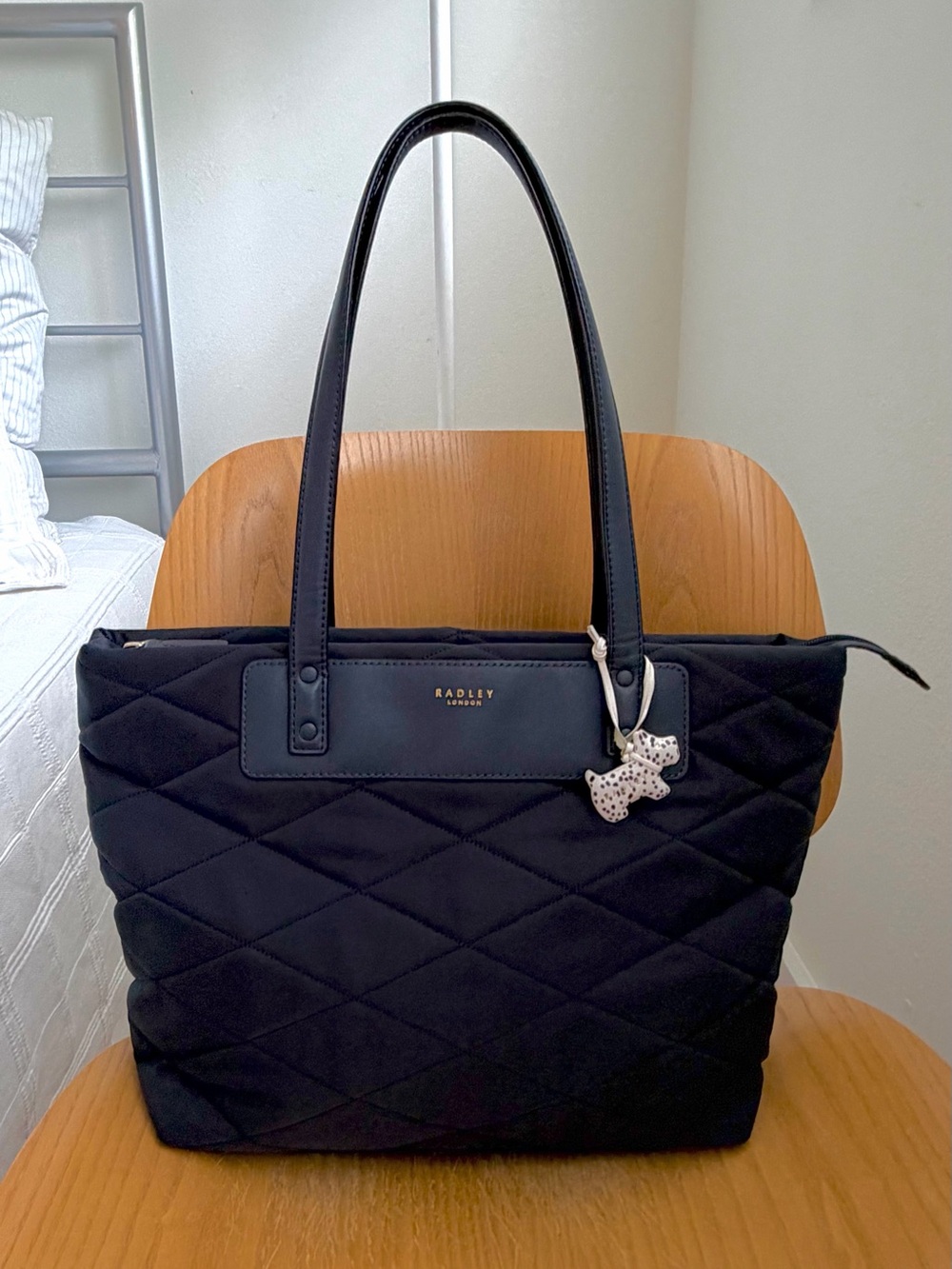 RADLEY LONDON Navy Blue Nylon Quilted Tote with Dog Charm